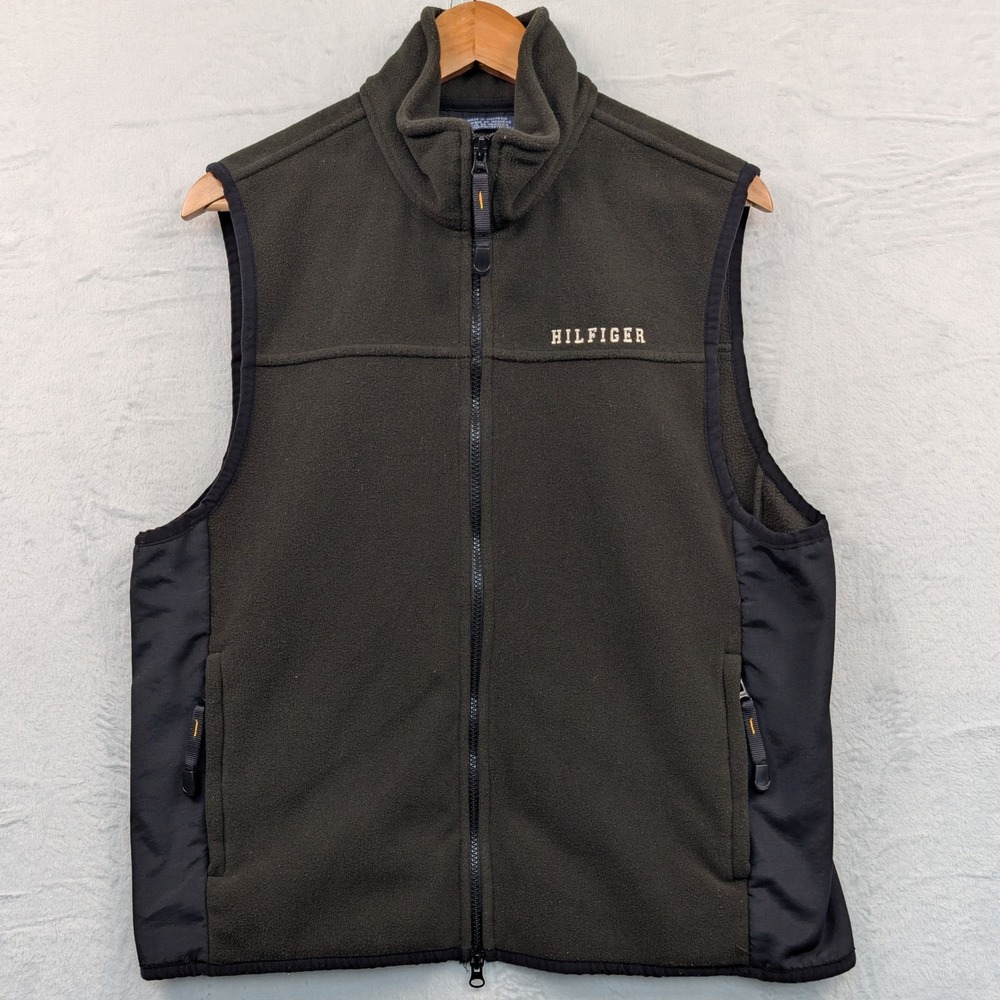 VTG Tommy Hilfiger Vest Men's S Olive Green Fleece Outdoor Gorpcore Preppy Y2K